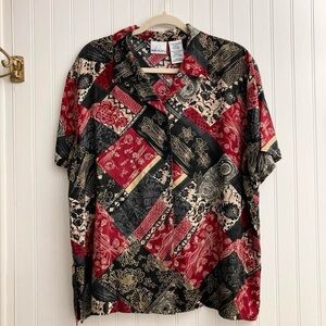 Vintage artsy button up short sleeve camp shirt retro